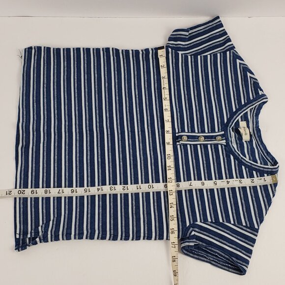 Madewell XXS Blue White Stripe Womens T-shirt Top Summer Spring Buttons - Picture 13 of 13